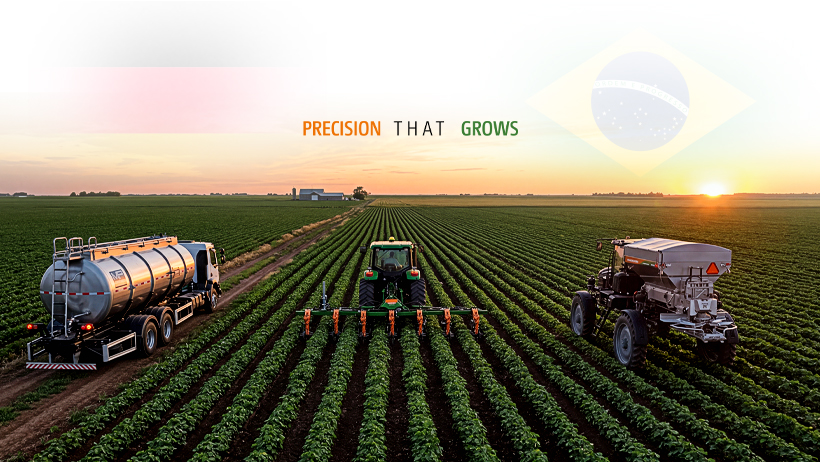 Imagem de três implementos agrícolas da Amazone e da MP Agro